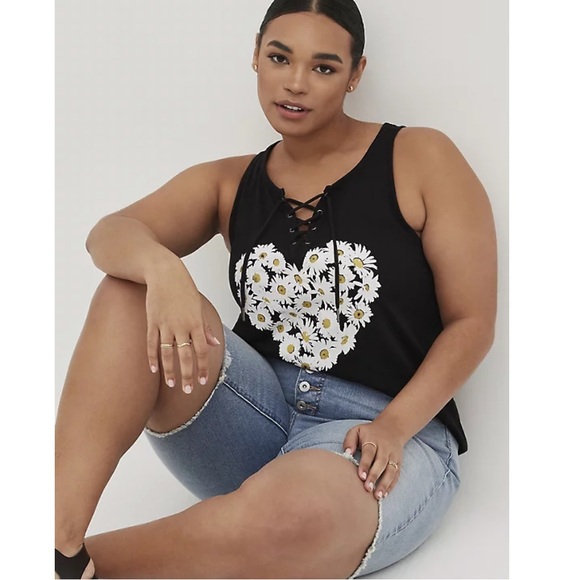Torrid Black Tank Top with Daisy Heart Design - Picture 6 of 7
